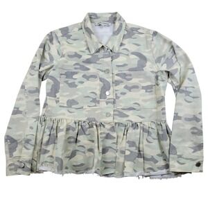 Jack Avery Small Camo Peplum Baby Doll Jacket Raw Hem Ruffled Utility Grunge